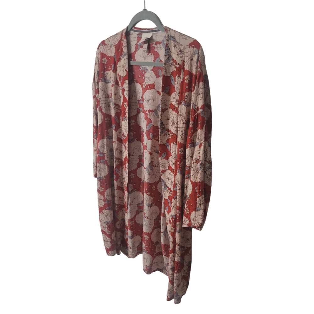 Knox Rose Red and White Floral Open Kimono Style Cardigan Size XL/XXL - Picture 3 of 6